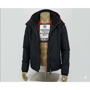 Superdry Original Windcheater Japan Hooded Jacket Black Red Fleece Mens Medium